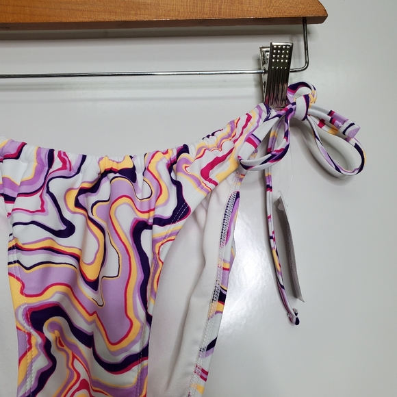 NWT XHILARATION Pink White Swirl Bikini Side Tie Swimsuit Botttoms Size XL - Picture 3 of 6
